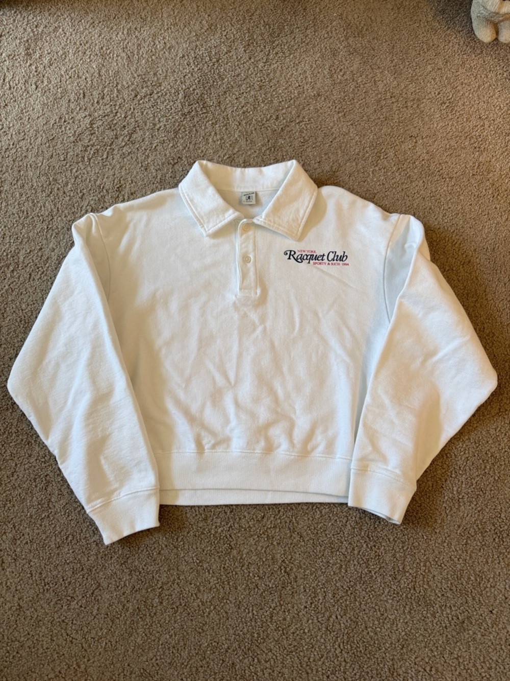 Sporty & Rich '94 Racquet Club Long Sleeve Cotton Crop Graphic Polo Sweatshirt